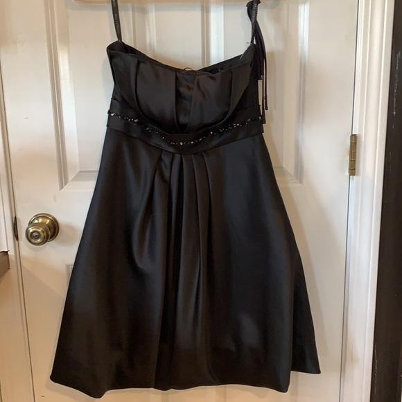 NWT Bill Levkoff Black Curo Satin Bubble Strapless Dress beads & sequins waist 8 - Picture 4 of 15